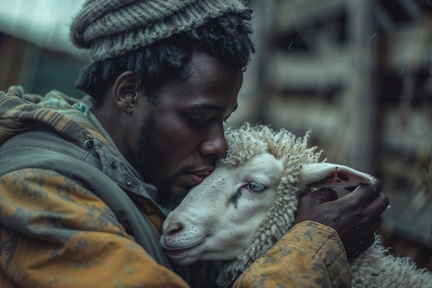 Portrait of people in charge of a sheep farm