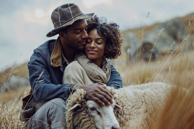 Portrait of people in charge of a sheep farm