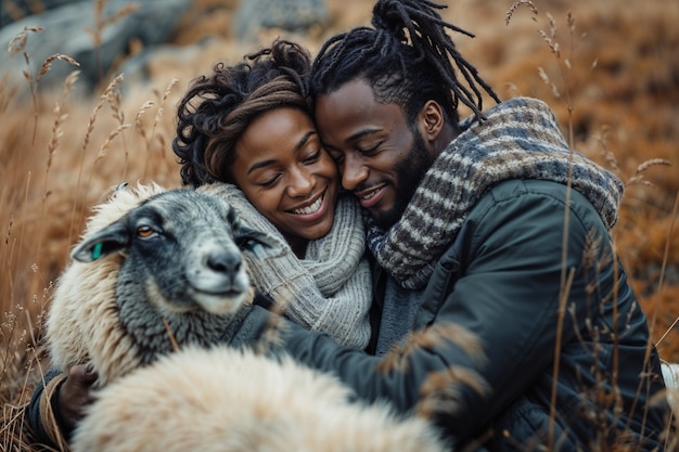 Portrait of people in charge of a sheep farm