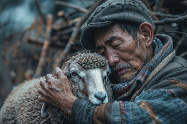 Portrait of people in charge of a sheep farm