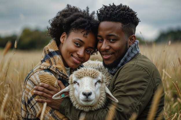 Portrait of people in charge of a sheep farm