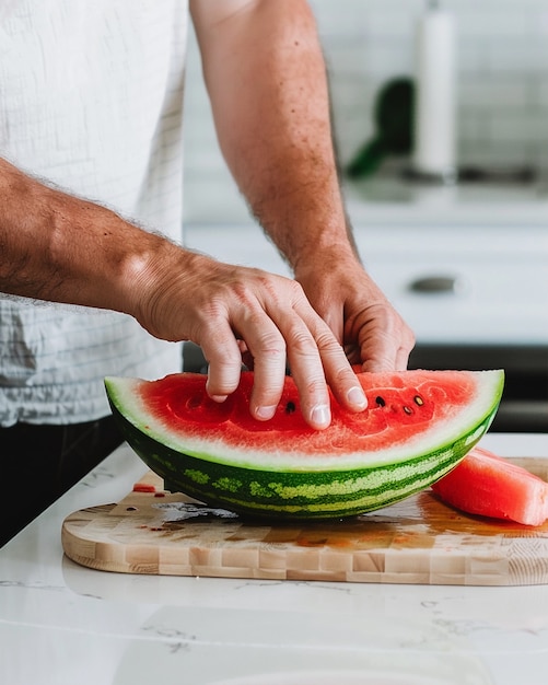 Free Photo portrait of person eating watermelon