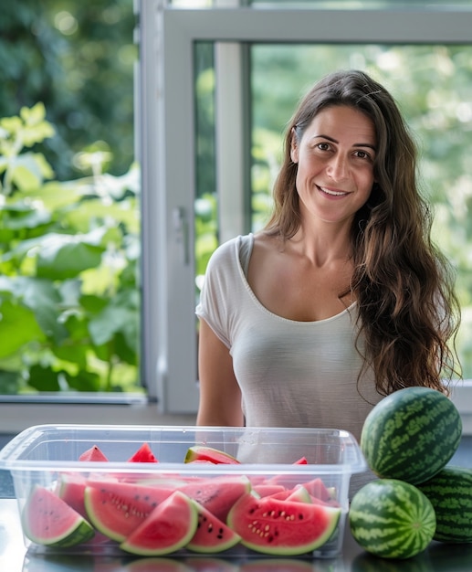 Portrait of person eating watermelon