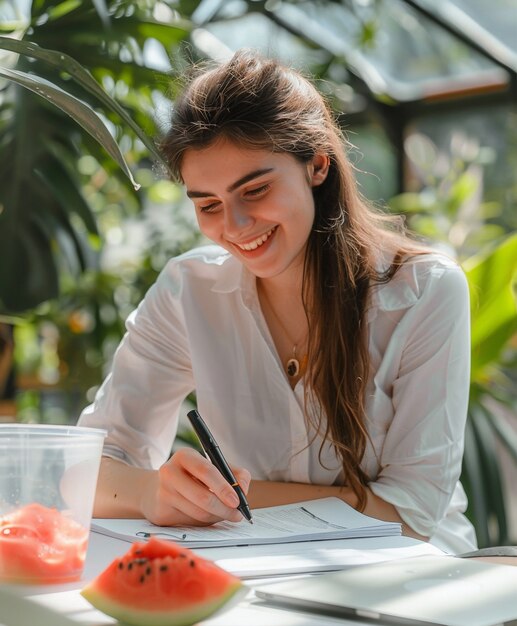 Portrait of person eating watermelon