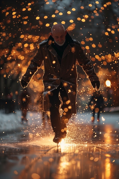 Free Photo portrait of person ice skating outdoors during winter time