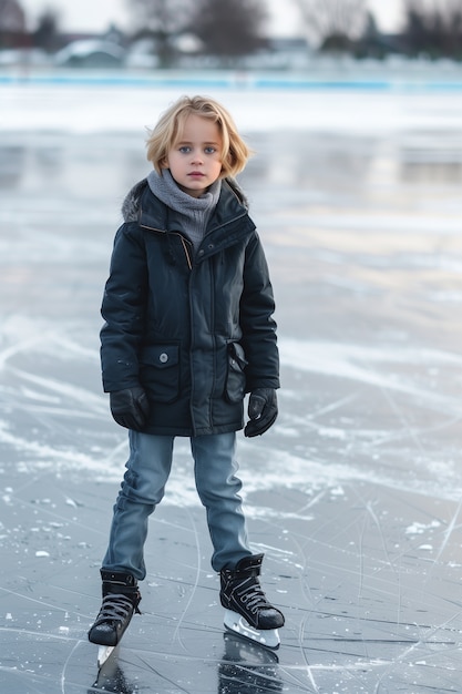 Free Photo portrait of person ice skating outdoors during winter time