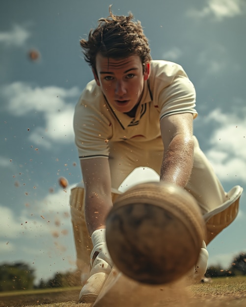 Free photo portrait of person playing cricket sport