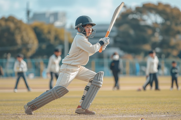 Free photo portrait of person playing cricket sport