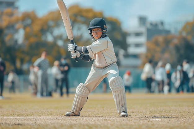 Free photo portrait of person playing cricket sport