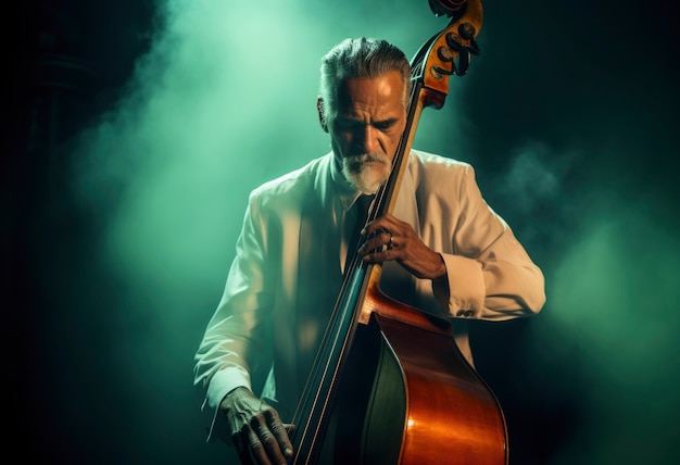 Free Photo portrait of person playing music on bass