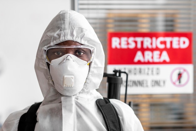 Portrait of person in protective equipment