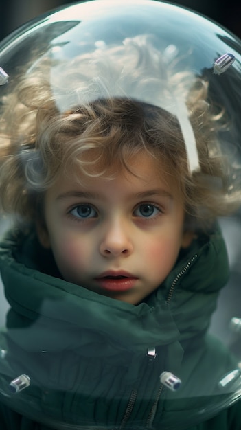 Free photo portrait of person with clear bubble