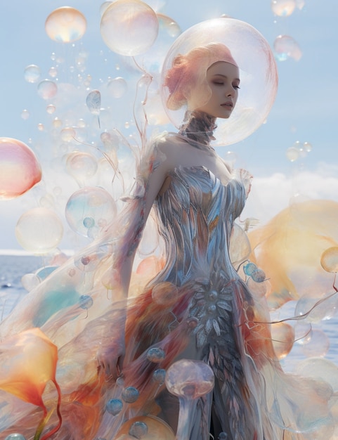 Portrait of person with clear bubble