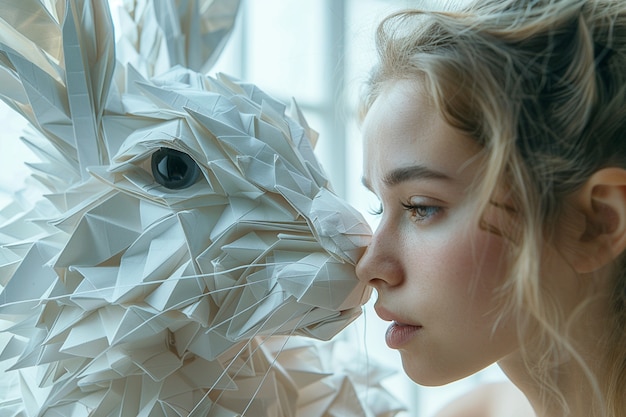 Free Photo portrait of person with geometric surreal animal