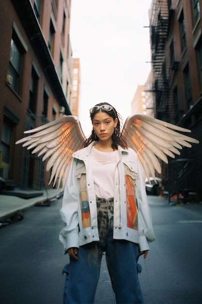 Free Photo portrait of person with magical wings and fairy core aesthetic