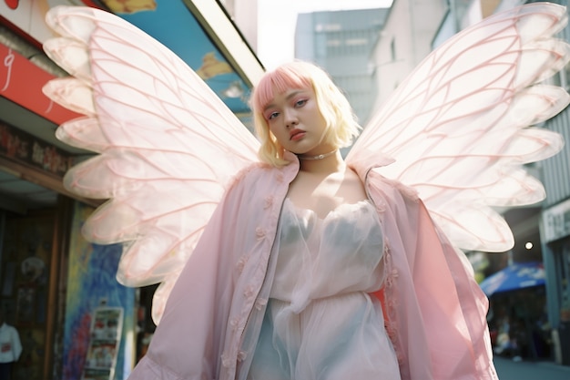 Free Photo portrait of person with magical wings and fairy core aesthetic