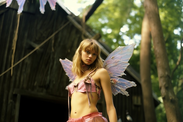 Free Photo portrait of person with magical wings and fairy core aesthetic