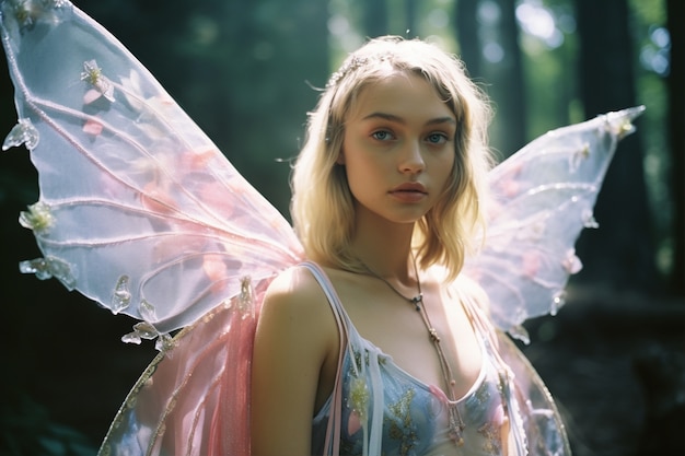 Free Photo portrait of person with magical wings and fairy core aesthetic