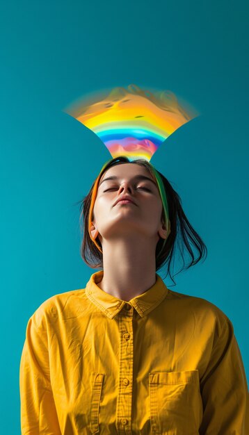 Portrait of person with rainbow colors symbolizing thoughts of the adhd brain