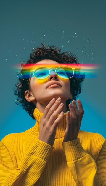 Free Photo portrait of person with rainbow colors symbolizing thoughts of the adhd brain