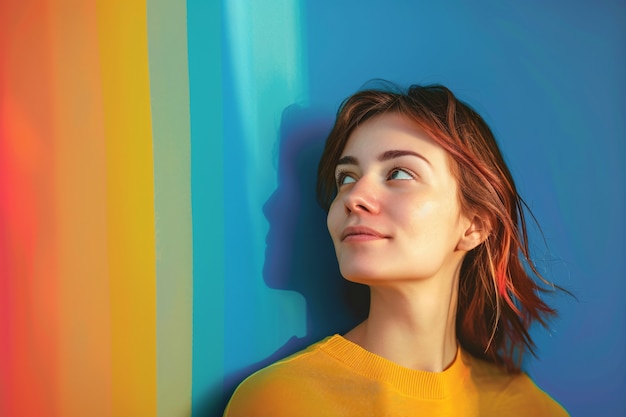 Free photo portrait of person with rainbow colors symbolizing thoughts of the adhd brain