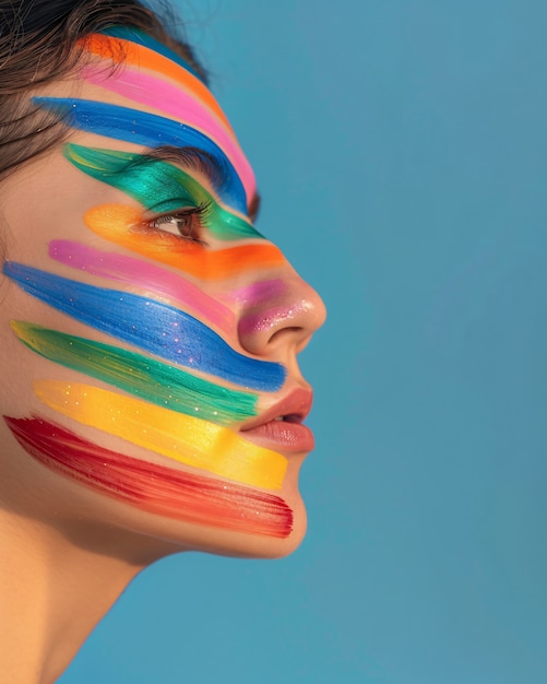 Free photo portrait of person with rainbow colors symbolizing thoughts of the adhd brain