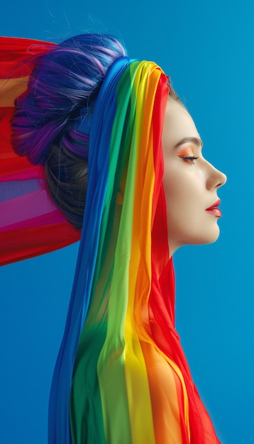 Free photo portrait of person with rainbow colors symbolizing thoughts of the adhd brain