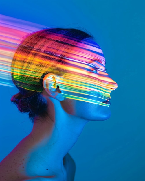 Free Photo portrait of person with rainbow colors symbolizing thoughts of the adhd brain