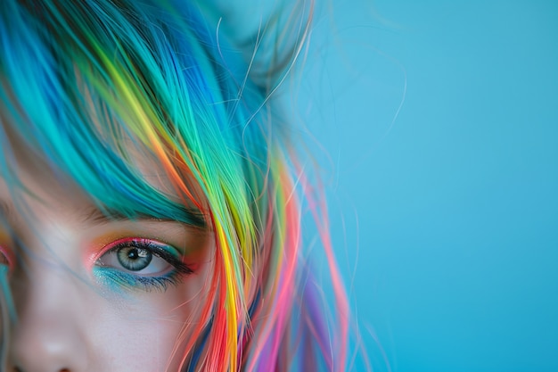 Free Photo portrait of person with rainbow colors symbolizing thoughts of the adhd brain