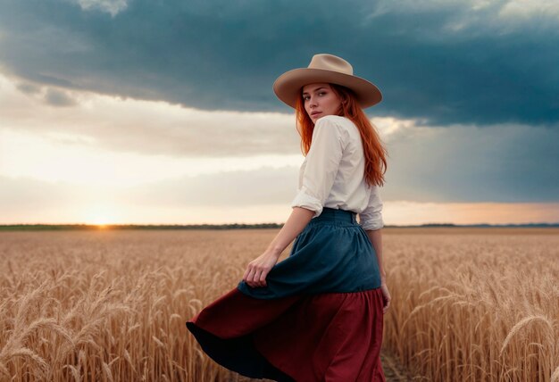 Portrait of photorealistic female cowboy at sunset