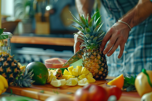 Portrait of photorealistic person with pineapple fruit