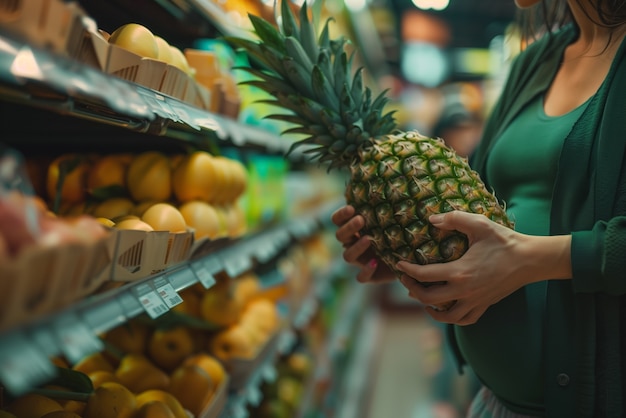 Free Photo portrait of photorealistic person with pineapple fruit