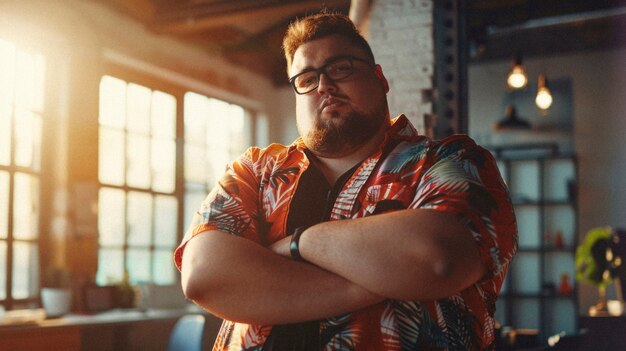 Portrait of plus-size male social media influencer