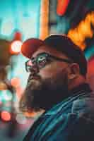 Free photo portrait of plus-size man working as a social media influencer