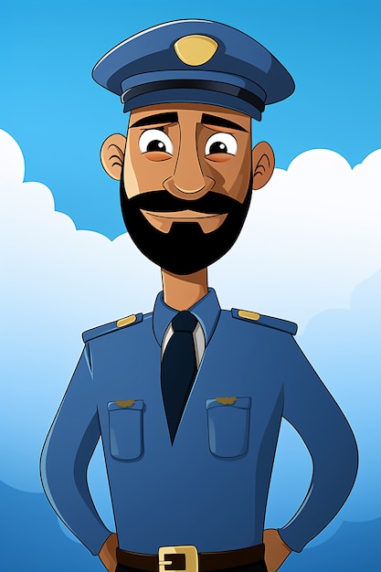 Portrait of police officer in cartoon style