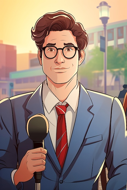 Free Photo portrait of reporter in cartoon style