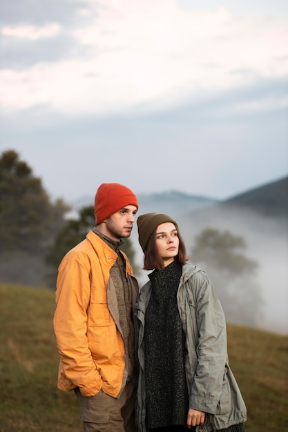 Portrait of rural travelers looking away