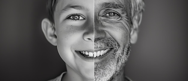 Free Photo portrait of same young and old man smiling ai generated