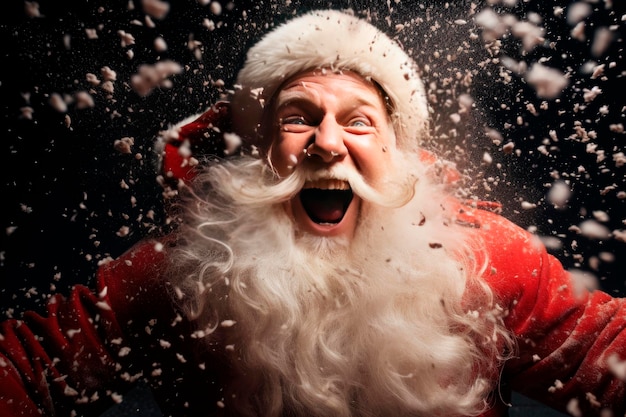 Free Photo portrait of santa claus screaming happy while snow falls