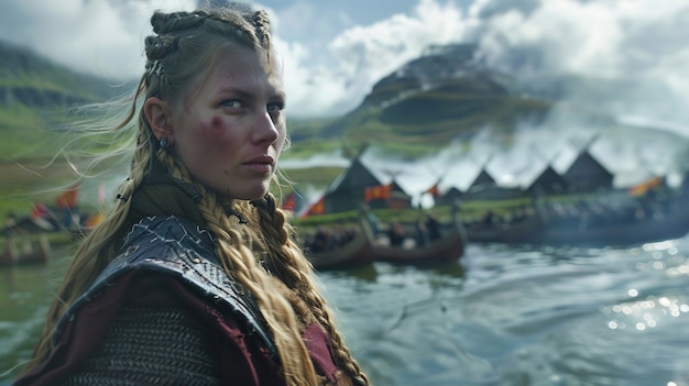 Free Photo portrait of scandinavian female viking person