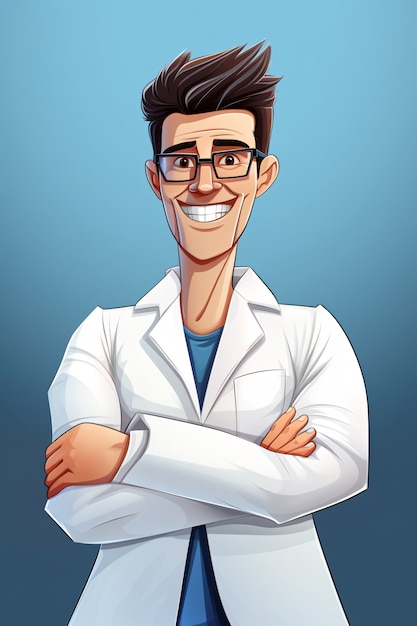 Portrait of scientist in cartoon style