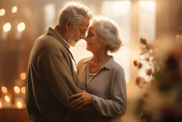 Portrait of senior couple in love showing affection