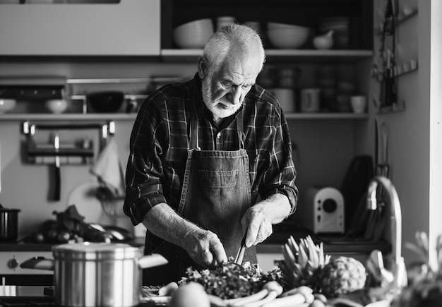 Free photo portrait of senior man cooking