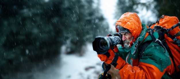 Free Photo portrait of senior man holding camera device for world photography day celebration