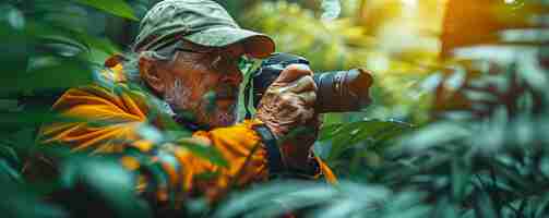 Free photo portrait of senior man holding camera device for world photography day celebration