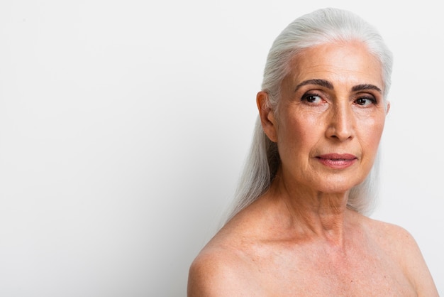 Portrait of senior woman with gray hair