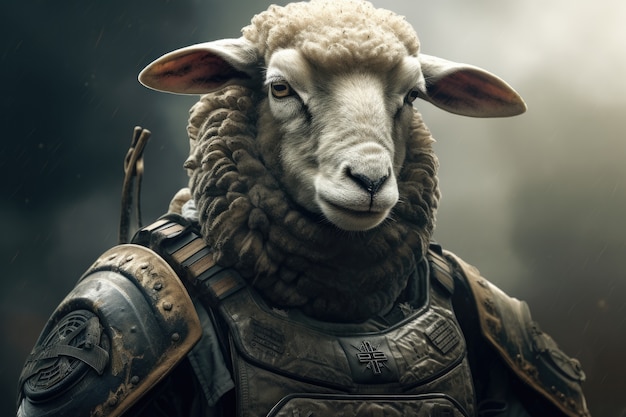 Free Photo portrait of sheep as asian warrior