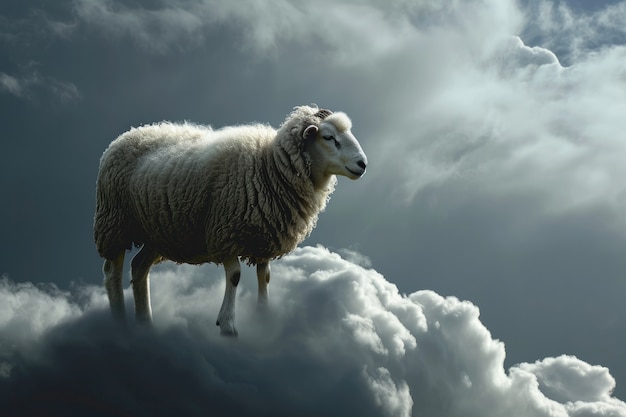 Free Photo portrait of sheep with clouds