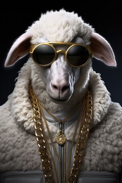 Free photo portrait of sheep with cool sunglasses