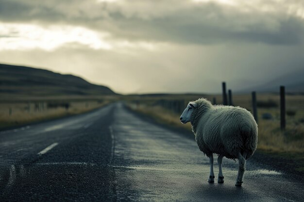 Portrait of sheep with copy space